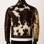 Cowhide Leather Jacket for Men | Brown Cream Trucker Coat - Image 4