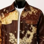 Cowhide Leather Jacket for Men | Brown Cream Trucker Coat - Image 3