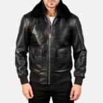 Aarin G-1 Black Bomber Shearling Fur Collar Men's Leather Jacket - Image 2