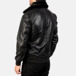 Aarin G-1 Black Bomber Shearling Fur Collar Men's Leather Jacket - Image 3