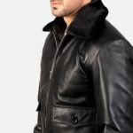 Aarin G-1 Black Bomber Shearling Fur Collar Men's Leather Jacket - Image 4