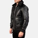 Aarin G-1 Black Bomber Shearling Fur Collar Men's Leather Jacket - Image 5