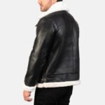 Black Shearling Jacket for Men | Leather Fur Collar Coat - Image 5