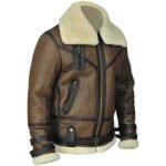 Shearling Aviator Jacket for Men | Brown Leather Flight Coat - Image 2