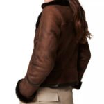 Women's Shearling Jacket | Brown Leather Fur Collar Coat - Image 5