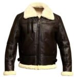 Shearling Bomber Jacket for Men | Black Leather Aviator Coat - Image 2