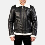 Black Shearling Jacket for Men | Leather Fur Collar Coat - Image 2