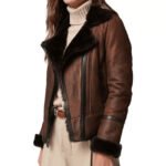 Women's Shearling Jacket | Brown Leather Fur Collar Coat - Image 3