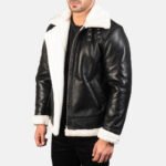 Black Shearling Jacket for Men | Leather Fur Collar Coat - Image 3