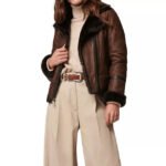Women's Shearling Jacket | Brown Leather Fur Collar Coat - Image 2