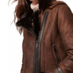 Women's Shearling Jacket | Brown Leather Fur Collar Coat - Image 4