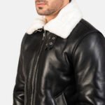 Black Shearling Jacket for Men | Leather Fur Collar Coat - Image 4
