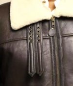 Shearling Bomber Jacket for Men | Black Leather Aviator Coat - Image 4